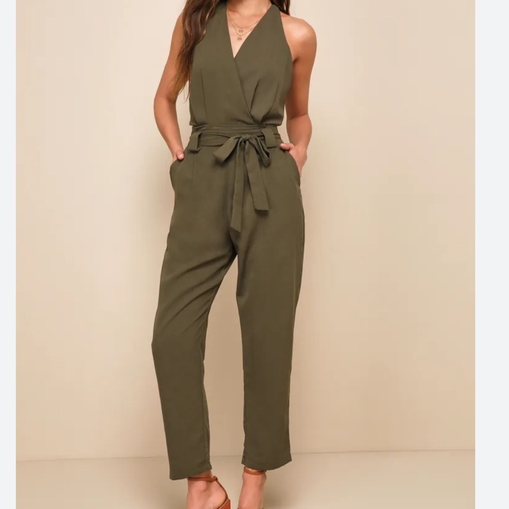 Express Olive Green Halter Jumpsuit